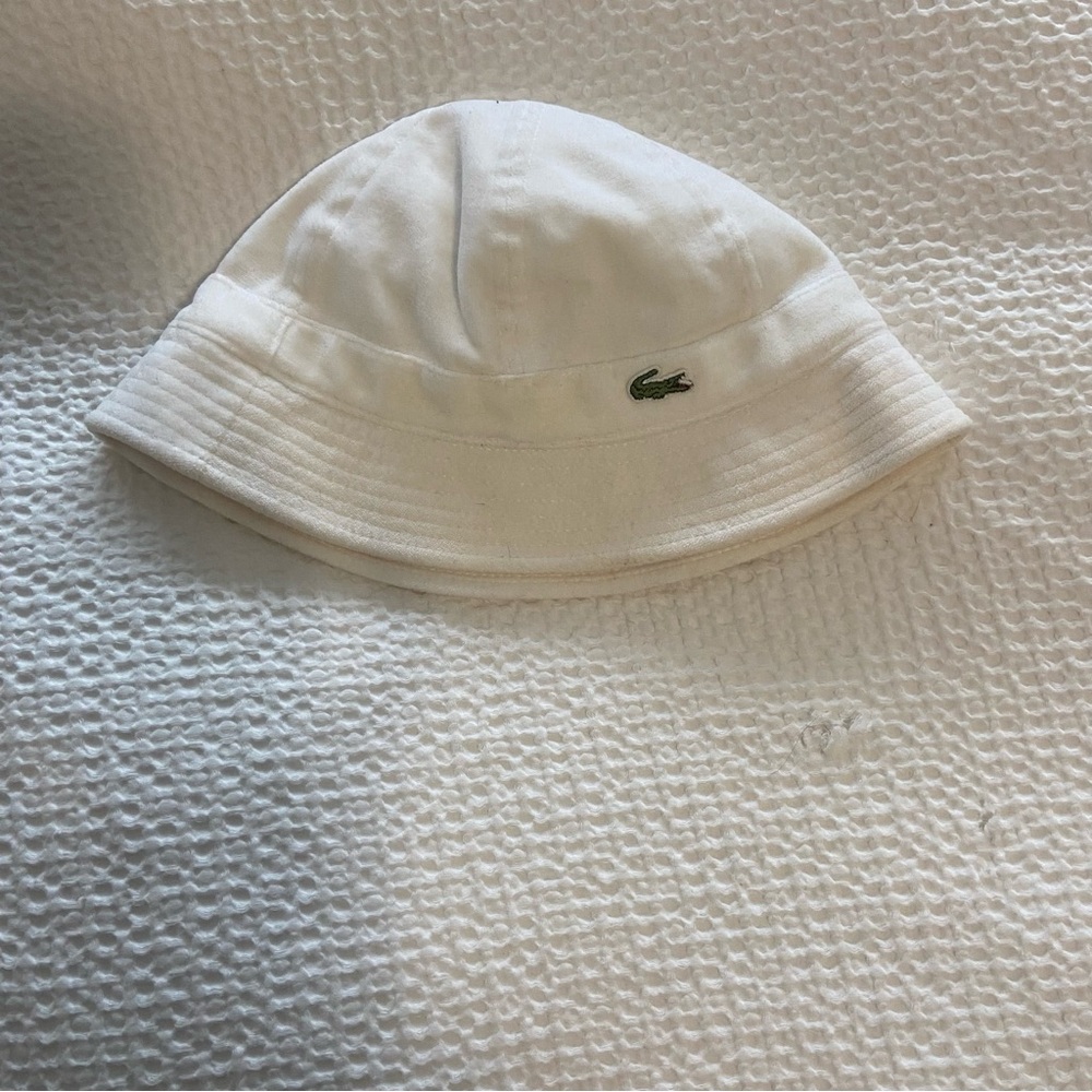 Lacoste Cream Bucket Hat with Green Logo